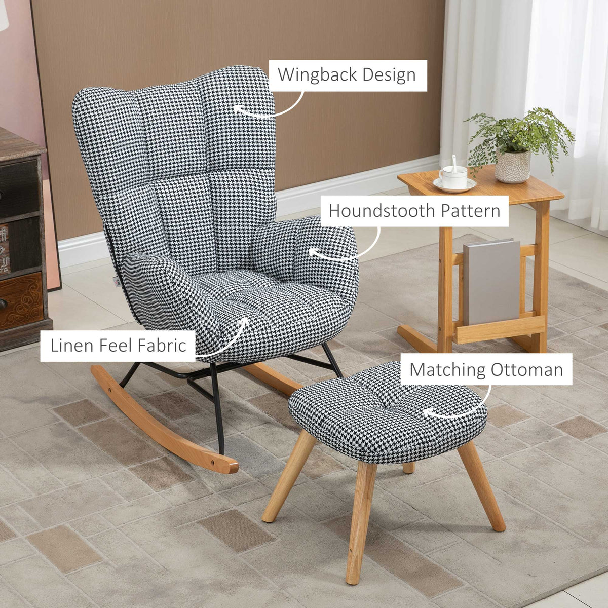 Upholstered Wingback Glider Rocker with Ottoman Set P779403