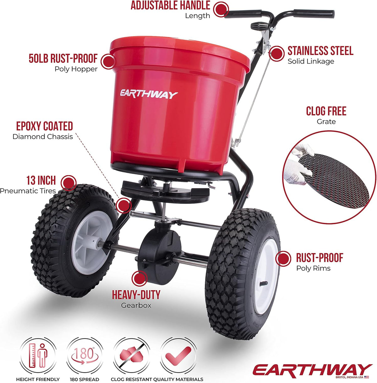 Red Heavy-Duty 50 LB Broadcast Fertilizer Spreader S941
