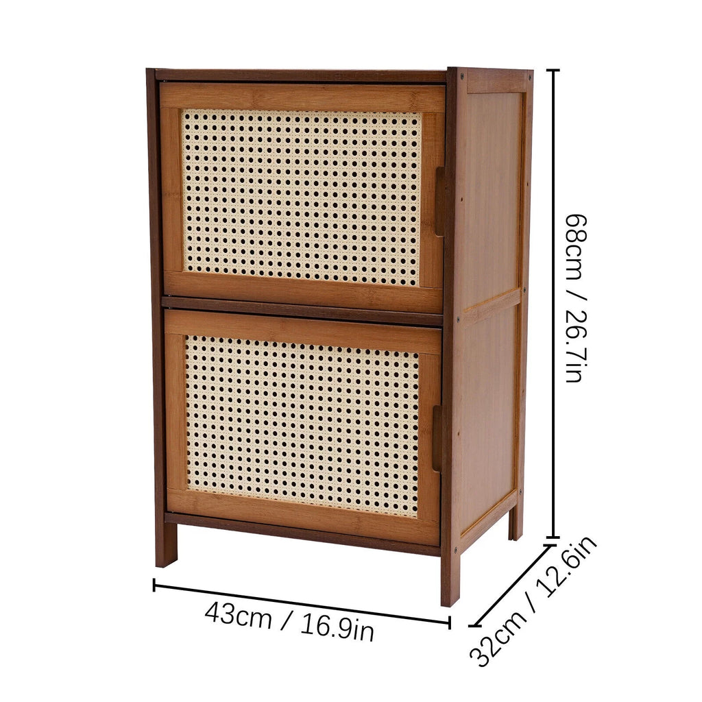 Dark Brown Rattan Nightstand with Door Drawer N741579