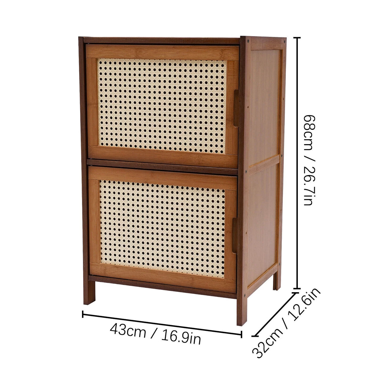 Dark Brown Rattan Nightstand with Door Drawer N741579