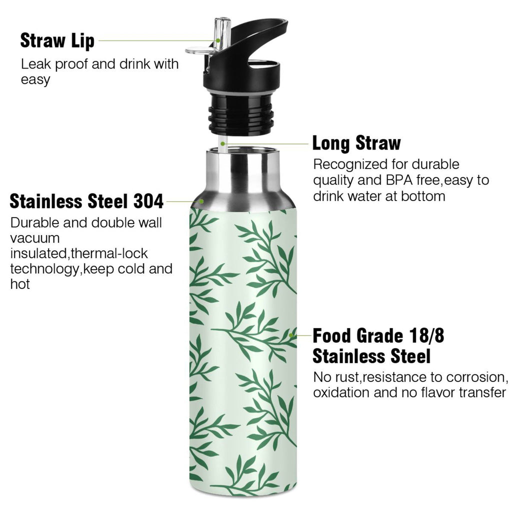 Green Stainless Steel Insulated Water Bottle with Straw Lid A39564