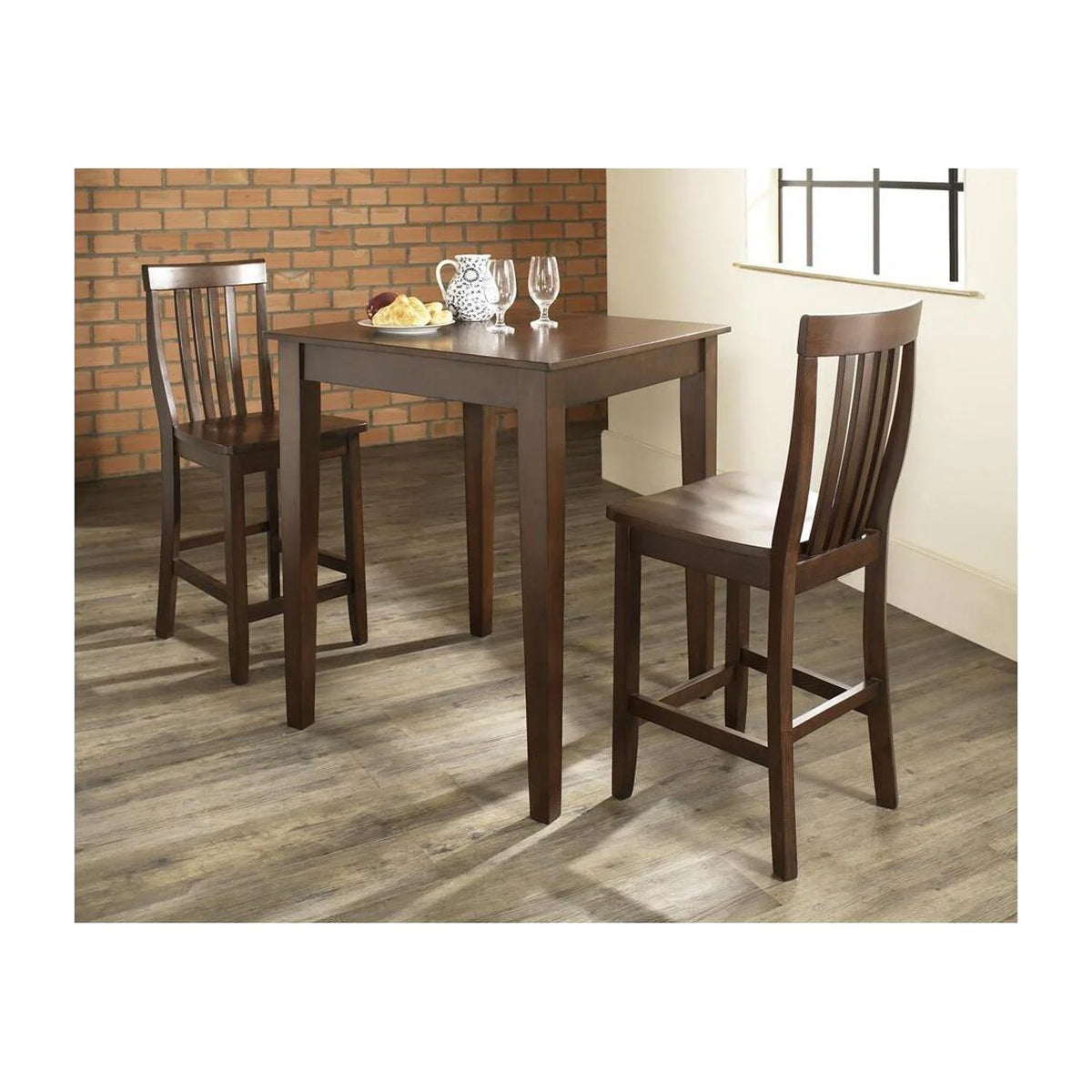 3Pc Mahogany Pub Dining Set with 2 Counter Stools F3329