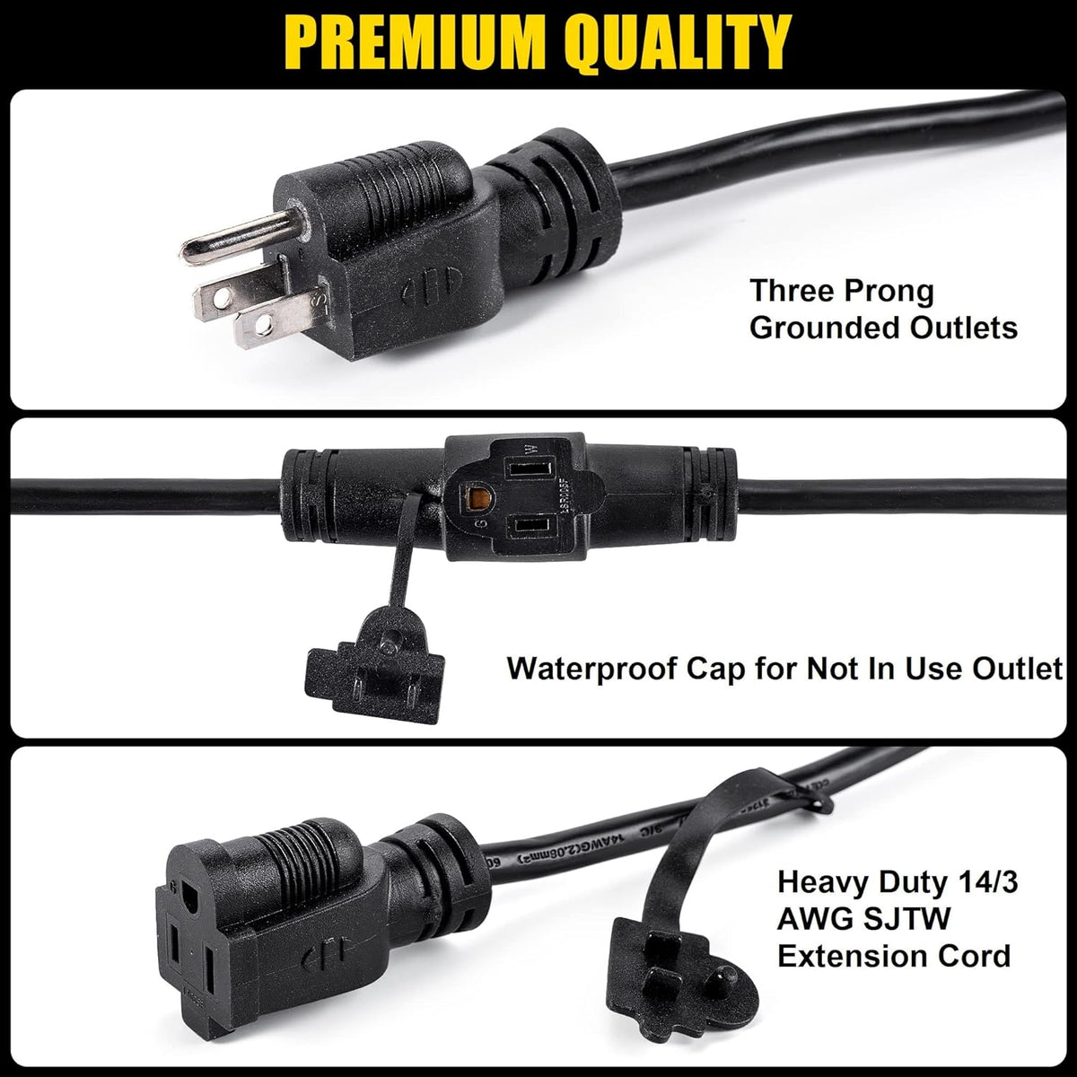 50 Feet 10 Outlet 14 Gauge SJTW Extension Cord with Waterproof Covers M261