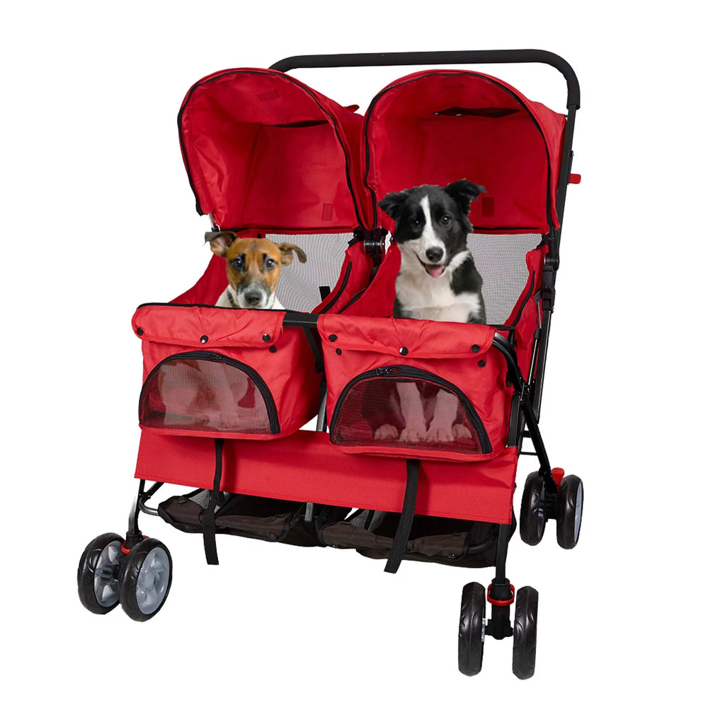 Double Pet Stroller Foldable Two-Seater Carrier Strolling Cart F7420