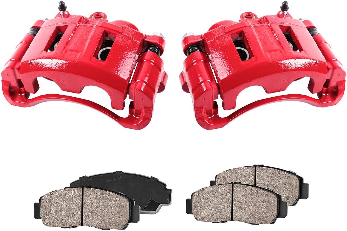 Red Coated Caliper Pair + Ceramic Brake Pads + Hardware Brake Kit O93443