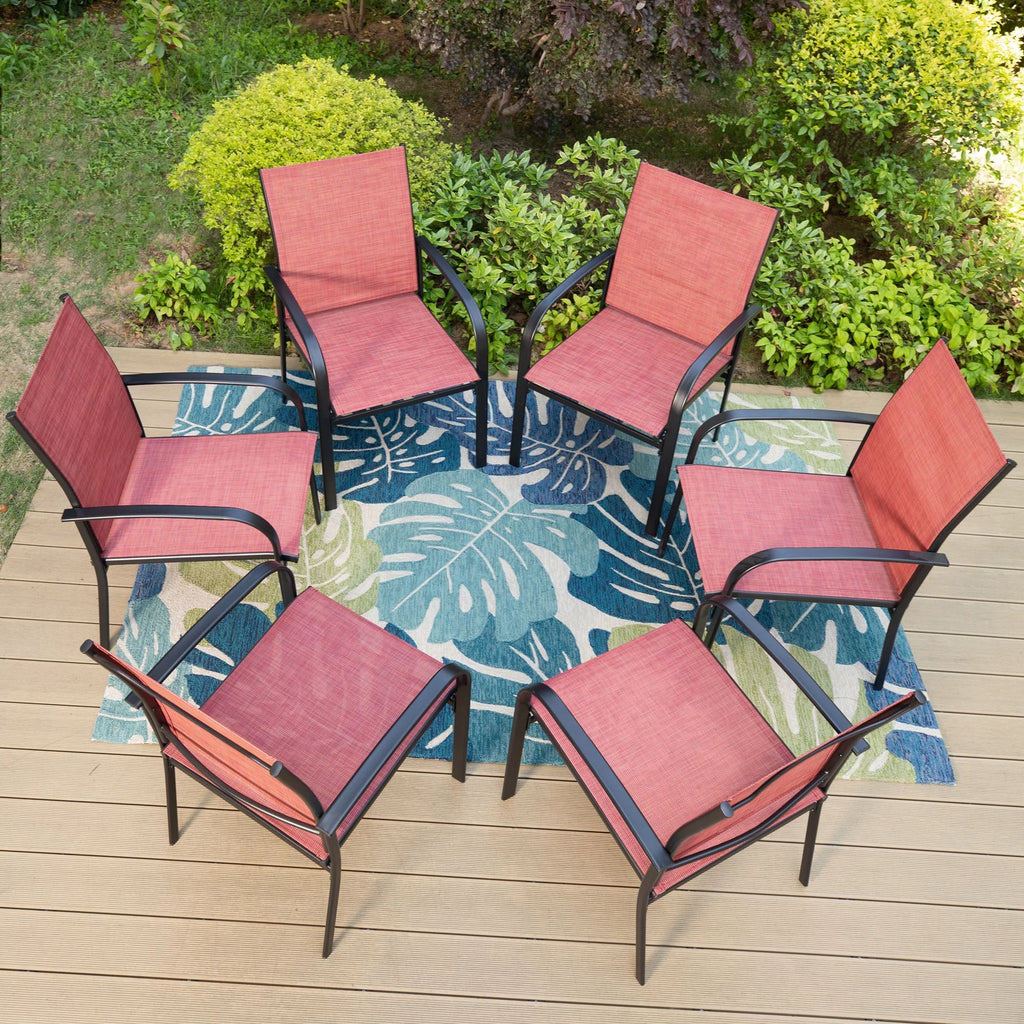 7-Piece Outdoor Patio Dining Set with Rectangle Steel Table & Textilene Chairs D9812
