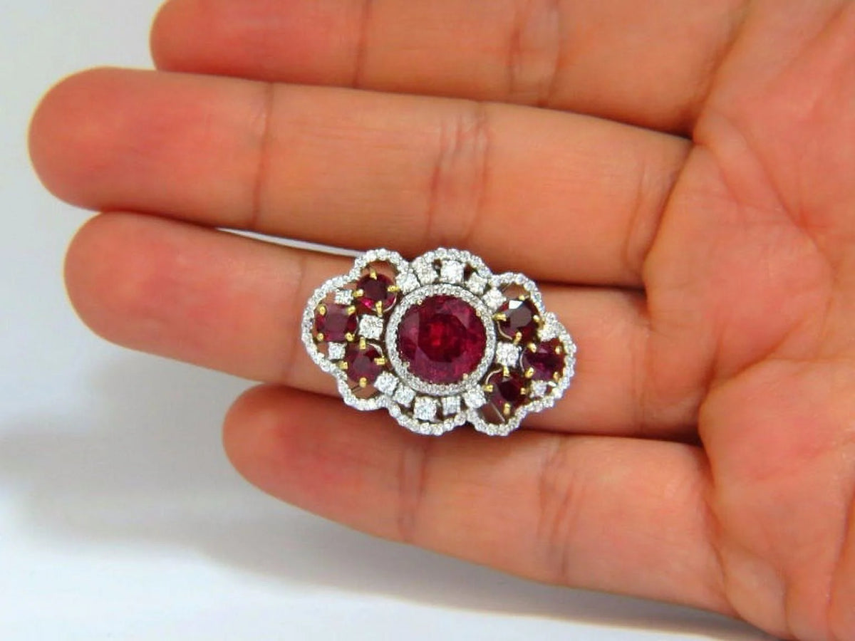 8.03CT Natural Tourmaline Ruby Diamond Cluster Ring A648165