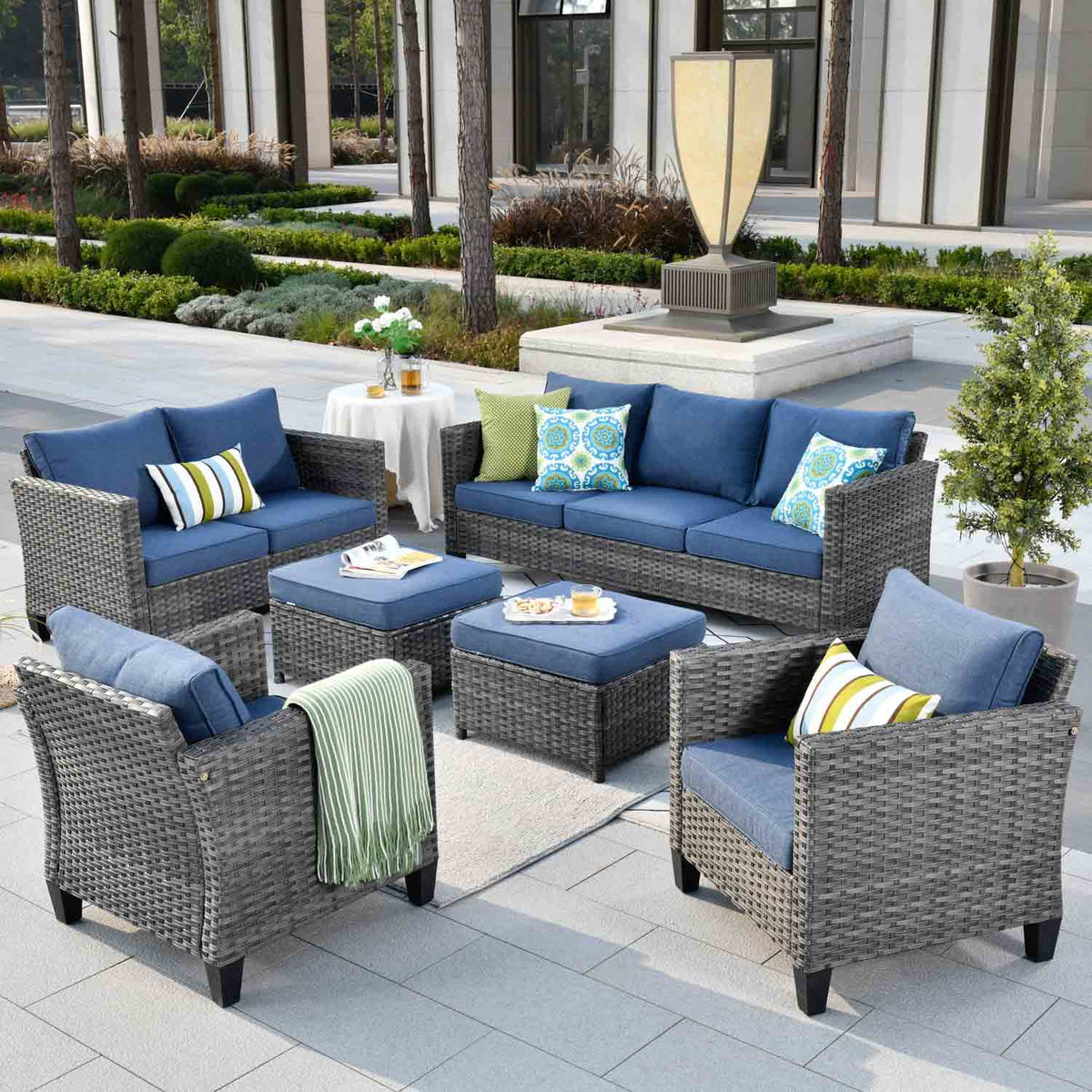 6 Pieces Outdoor Patio Sectional Sofa with Steel Frame S536