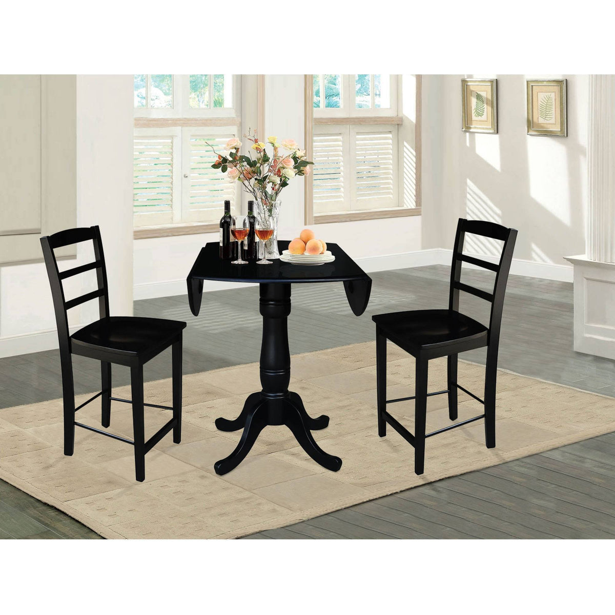 Round Pedestal Gathering Height Table with 2 Counter Height Stools, Black C326737