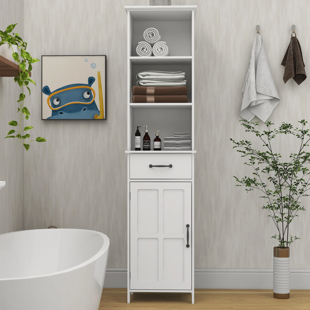 Tall Narrow White Storage Cabinet with One Door D25721