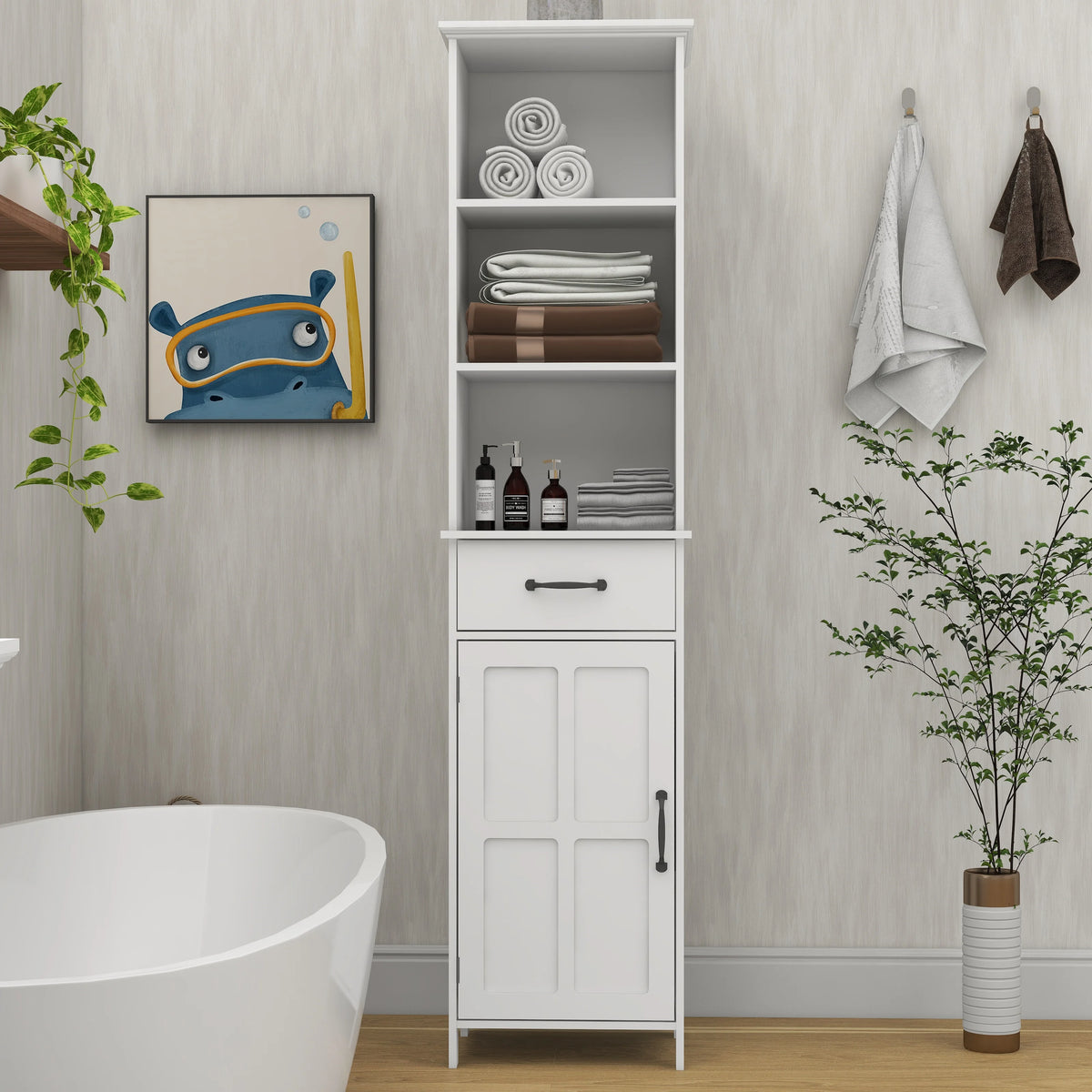 Tall Narrow White Storage Cabinet with One Door D25721