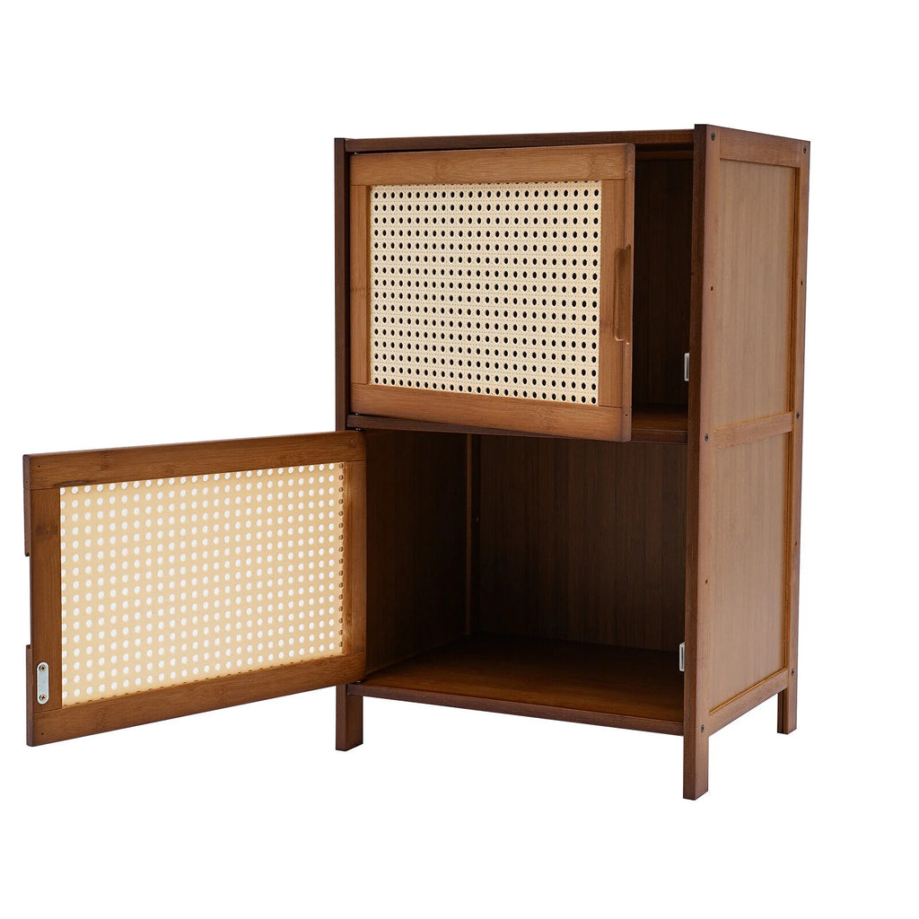 Dark Brown Rattan Nightstand with Door Drawer N741579