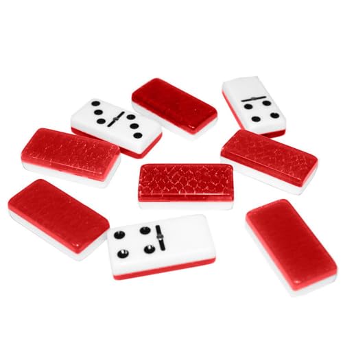 Red High Gloss Dominoes Set with Natural Wooden Storage Box with Walnut Finish M50722
