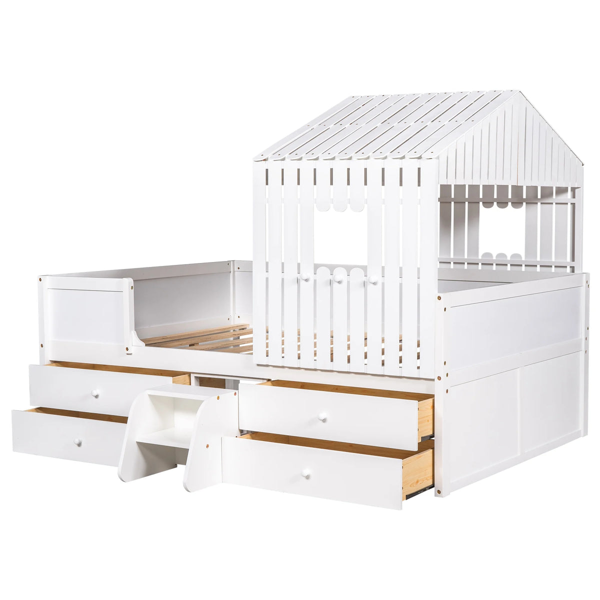 White Full Size Low Loft Bed with 4 Drawers X7243