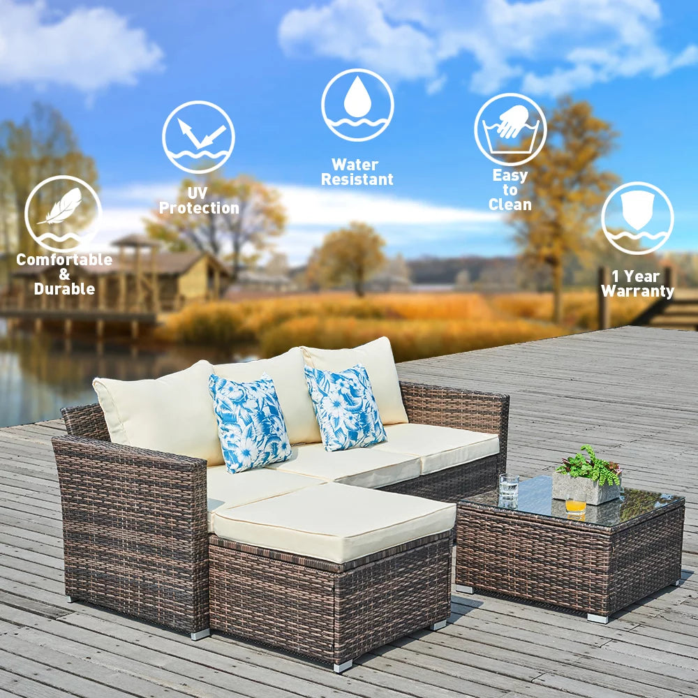 3 Piece Gray Wicker Patio Sofa Set R638