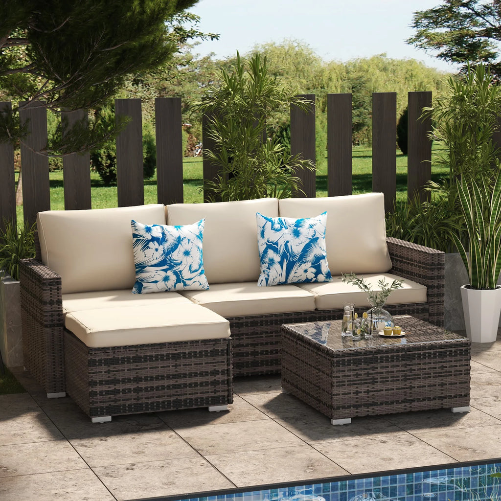 3 Piece Gray Wicker Patio Sofa Set R638