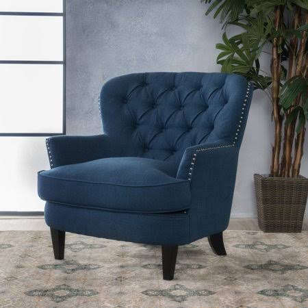 Dark Blue Tufted Fabric Club Accent Chair S6940