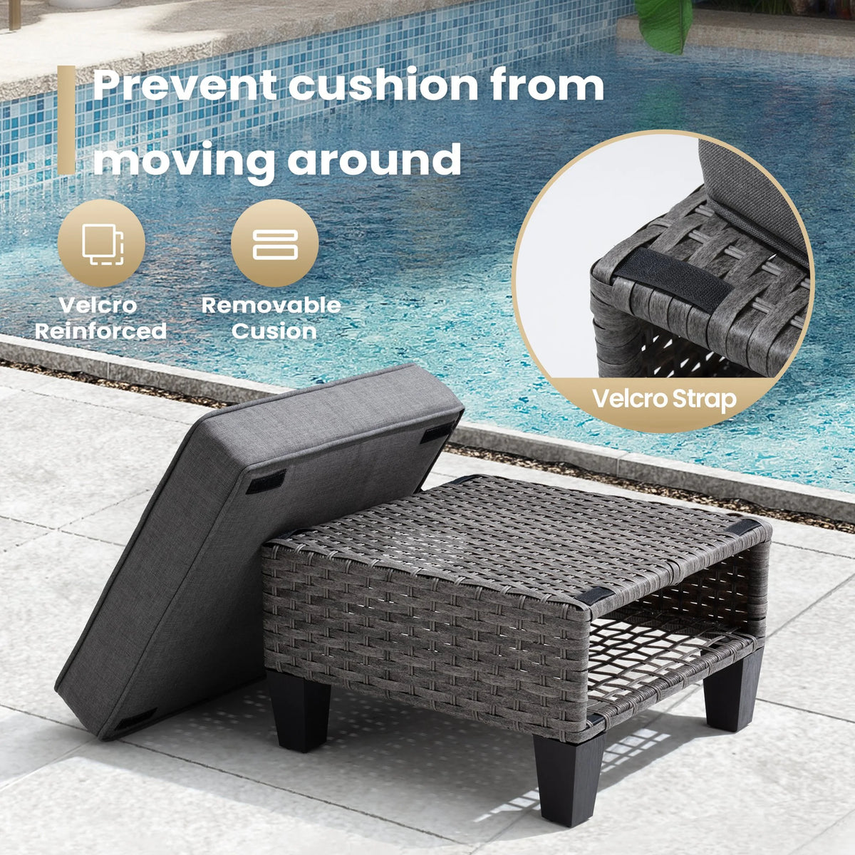 Gray 2 PCS Wicker Ottoman with Cushions E64134