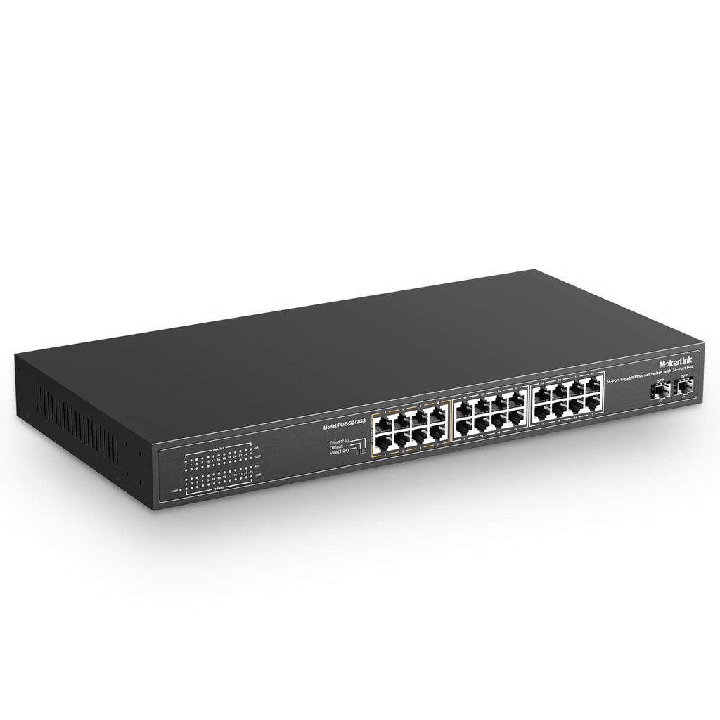 24 Port PoE Switch with 2 Gigabit Uplink Ethernet Port, 400W, Rackmount Unmanaged PoE+ M43702