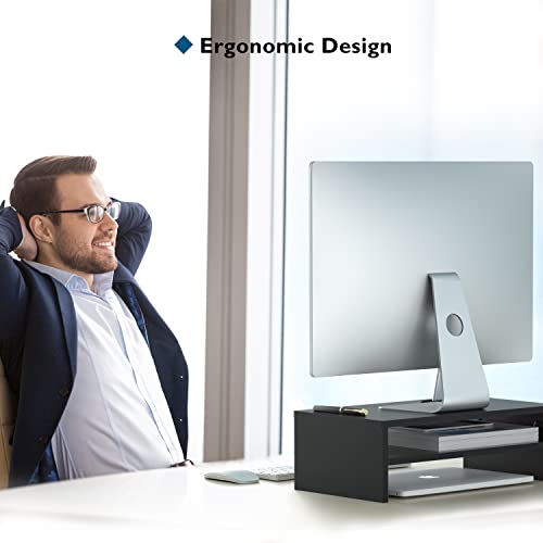 Wooden 2-Tier Monitor Stand Riser with Storage Organizer B238368