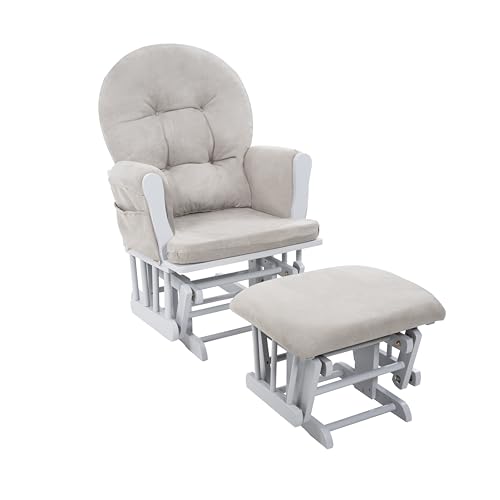 White Gray Reclining Glider Rocker with Ottoman A62523