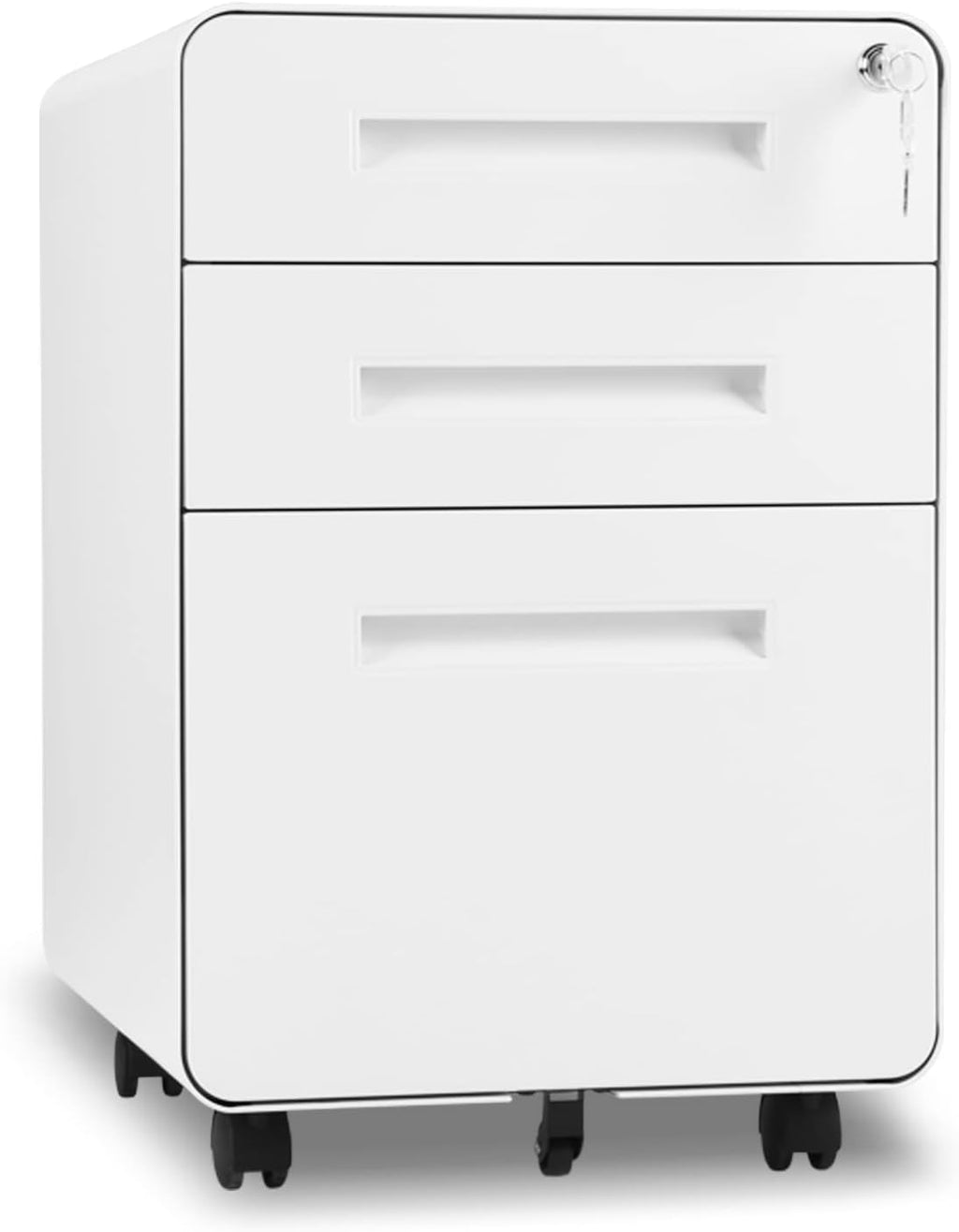 White 3 Drawer Metal File Cabinet with Wheels K1850