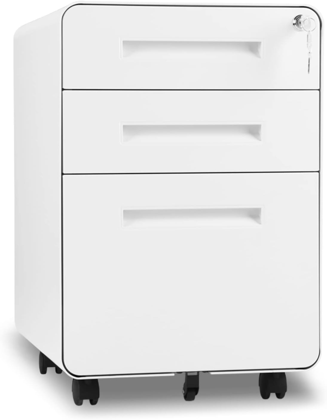 White 3 Drawer Metal File Cabinet with Wheels K1850