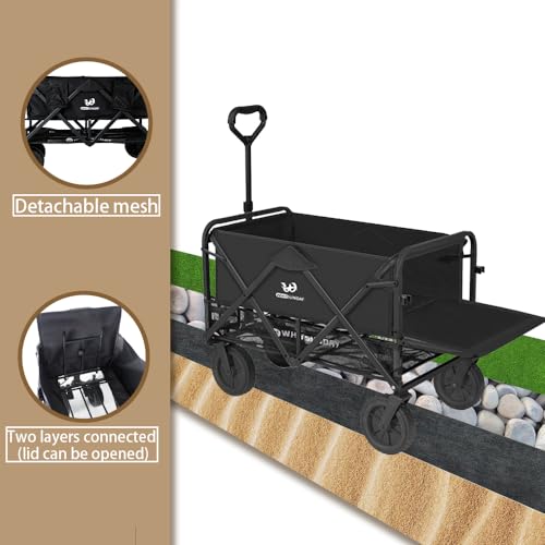 Collapsible Double Decker Wagon with All-Terrain Big Wheels Black E91996