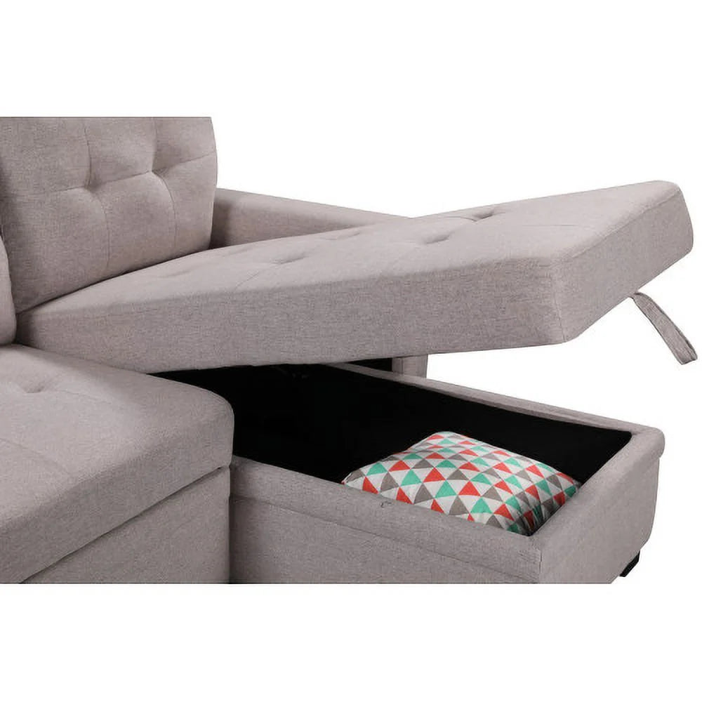 Light Gray Reversible Sleeper Sectional Sofa with Storage Chaise V4280
