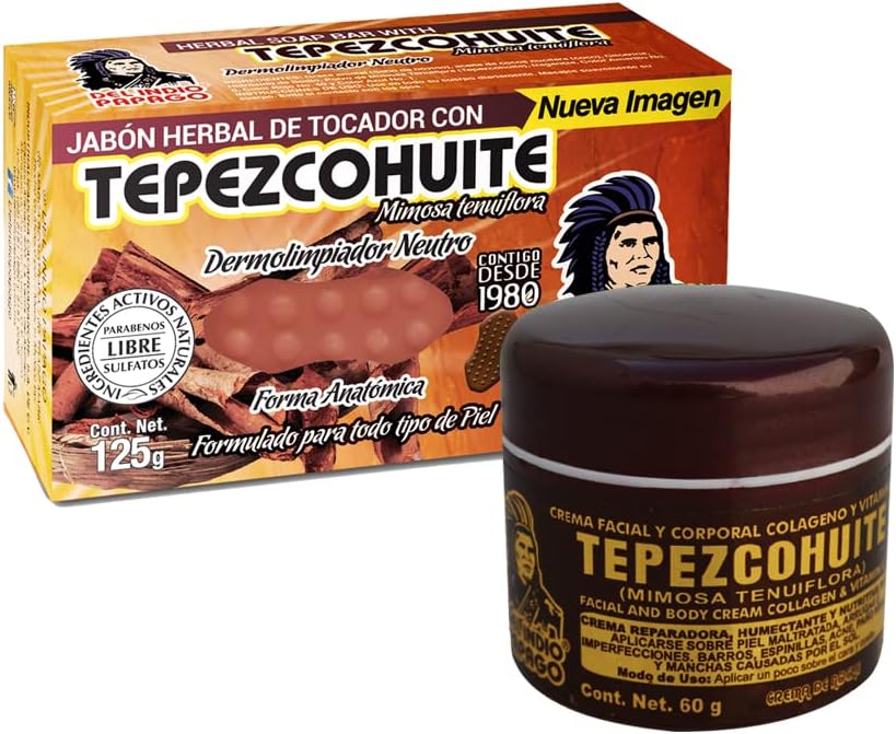 Tepezcohuite Night Facial Skin Cream 60g / 2.02 Fl Oz + Neutral Soap with Tepezcohuite 125g Bundle X61919