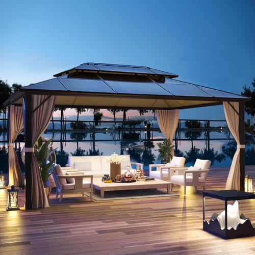 10'x13' Hardtop Gazebo with Curtains and Netting D589112