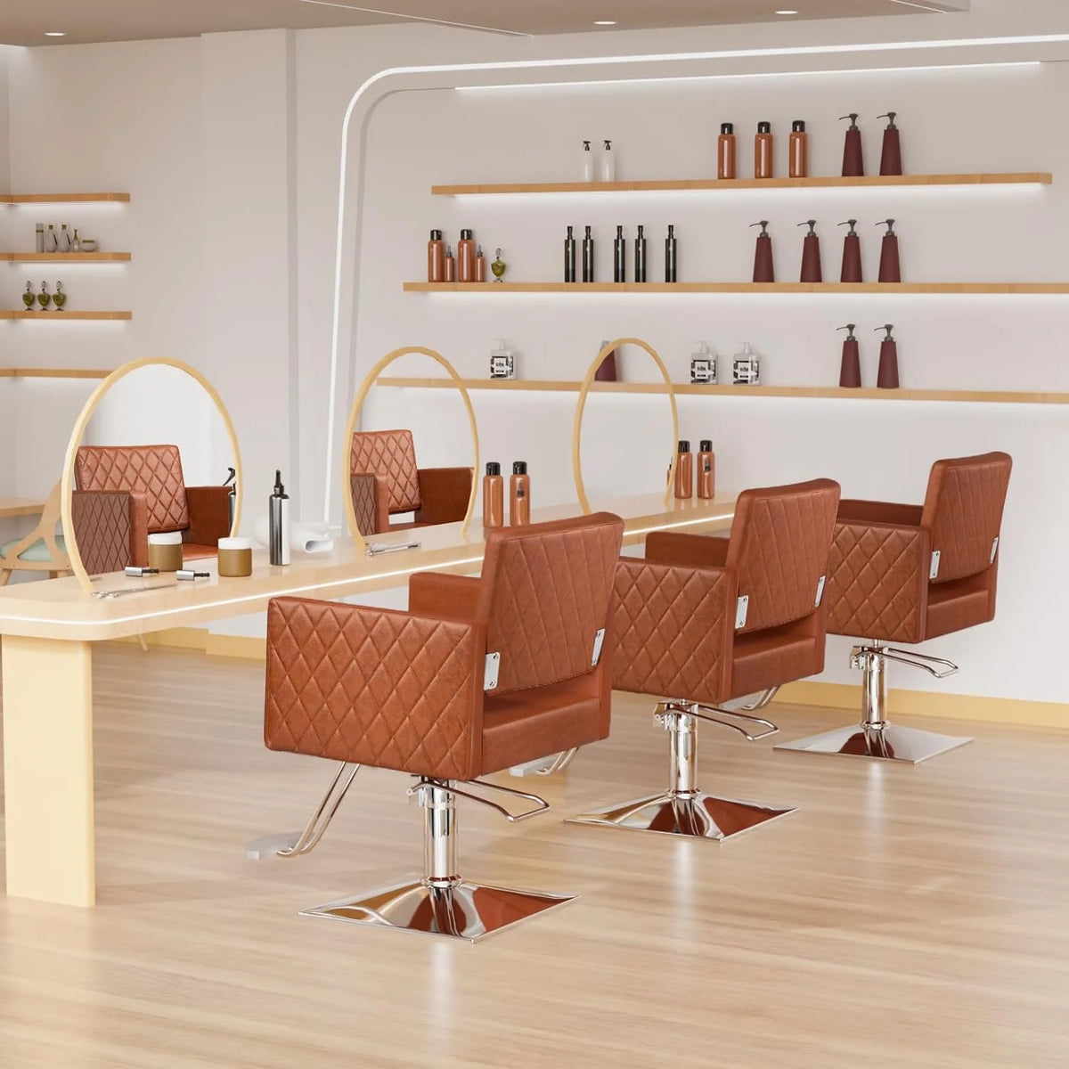 Brown Hydraulic Barber Chair with Aluminium Alloy Footrest O71129