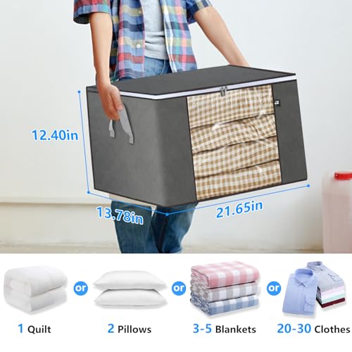 3 Pack Grey 60L Foldable Storage Bags with Zipper W51422