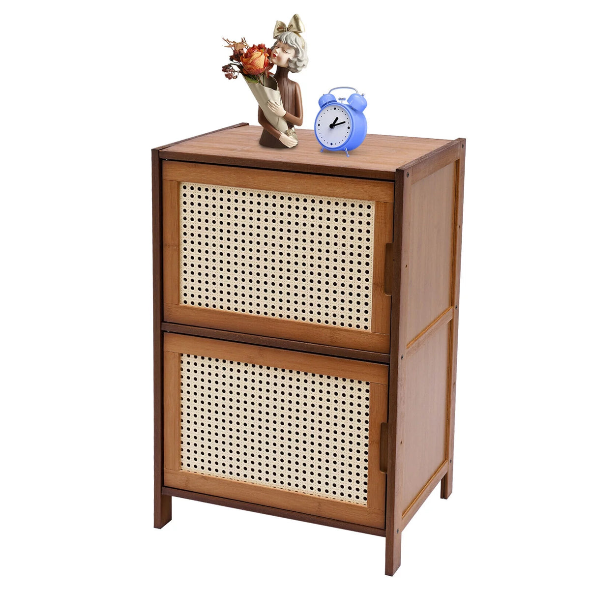 Dark Brown Rattan Nightstand with Door Drawer N741579