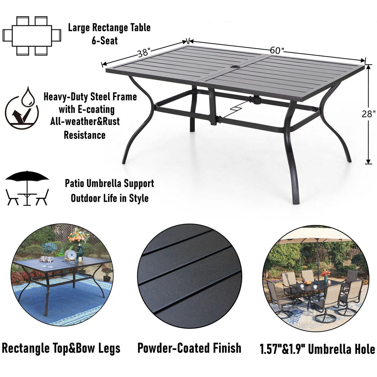 7-Piece Outdoor Patio Dining Set with Rectangle Steel Table & Textilene Chairs D9812