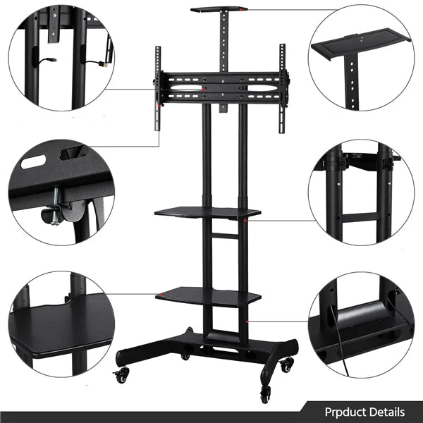 Adjustable 3 Tier Mobile TV Stand Cart Black W907