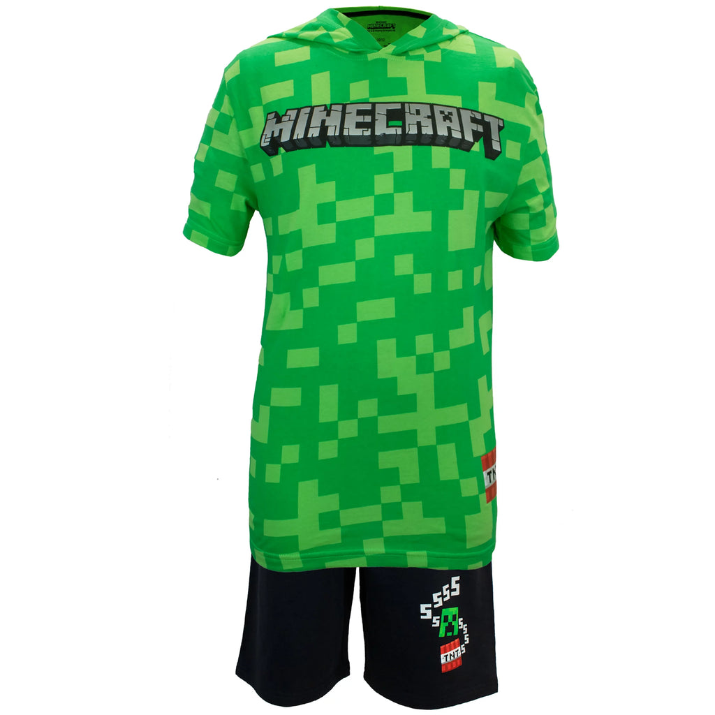 Boys Short Set with Black Short and Green Hooded T-Shirt R1467