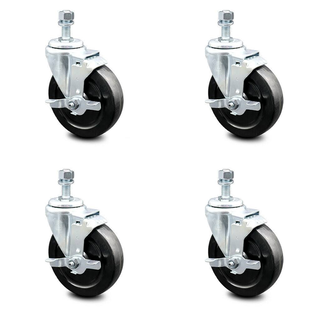 5 inch Hard Rubber Wheel Swivel Caster Set with Brake C984774