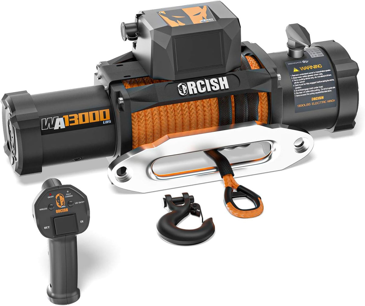 12V 13000-lb Load Capacity Electric Truck Winch Kit Synthetic Rope Waterproof Off Road Winch B400882