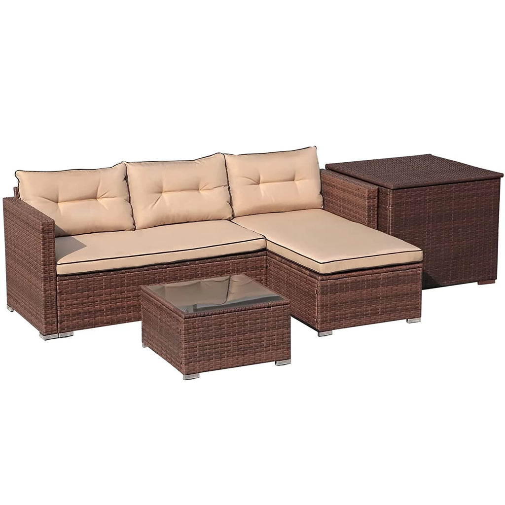 Brown Wicker Patio Sofa Set with Coffee Table V39744