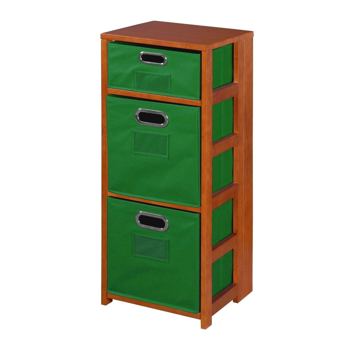 Medium Oak Grey Square Folding Bookcase with Fabric Bins E190610