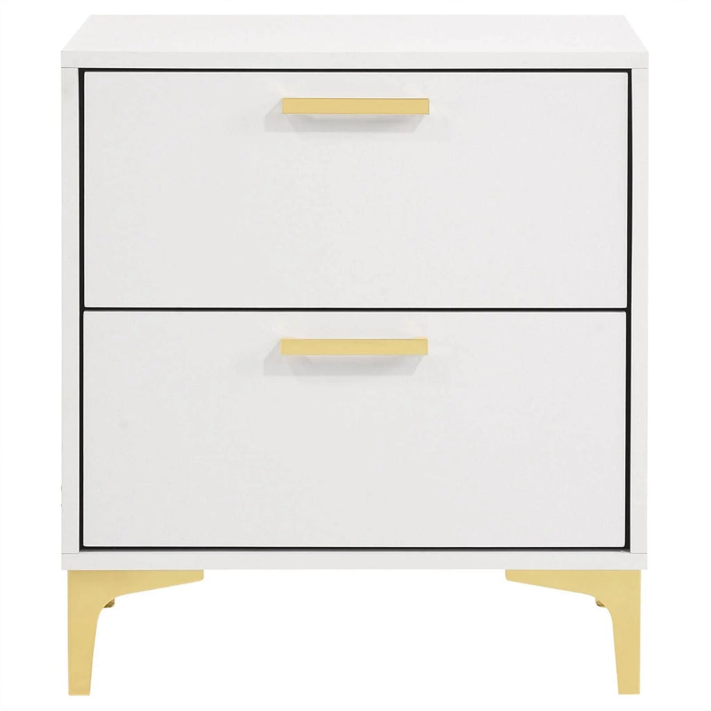 White 2-drawer Wood Nightstand with Metal Base E1909