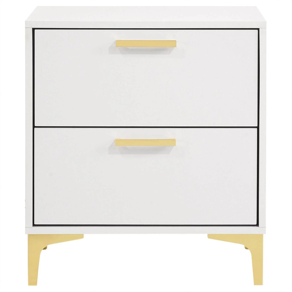 White 2-drawer Wood Nightstand with Metal Base E1909