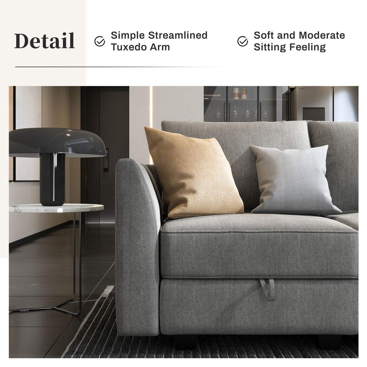 Grey U Shaped Sectional Sofa with Storage Ottomans U86738