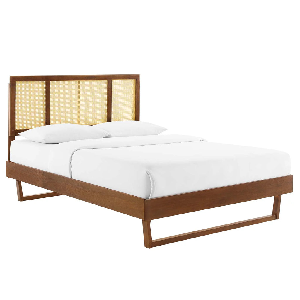 Walnut Cane and Wood King Platform Bed B9975