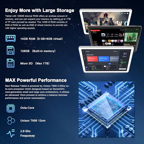 10 inch 128GB Storage 14GB RAM Android 14 Tablet O98734
