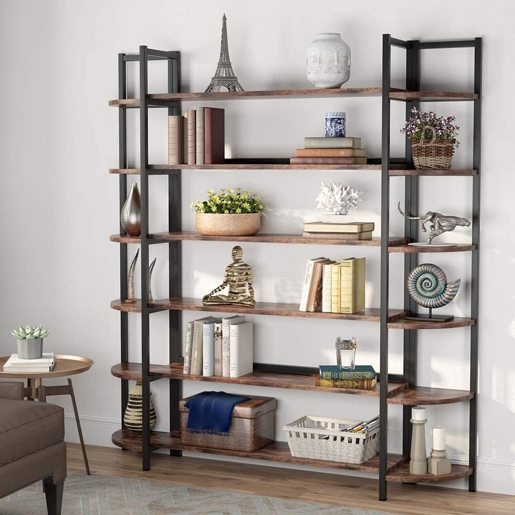6-Shelf Black Bookshelf with Metal Frame G85259