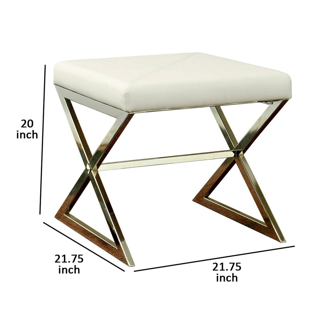 Contemporary Upholstered Stool Metal Base White S96668