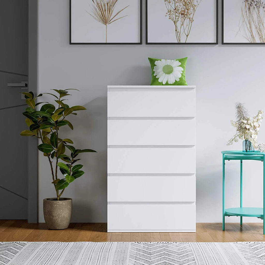 White 5 Drawer Wood Dresser C15410