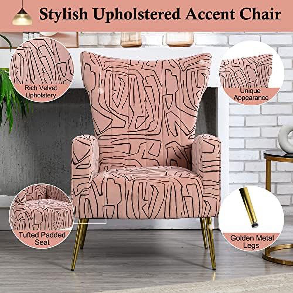 Navy Velvet Wingback Accent Chair with Metal Gold Legs S449654